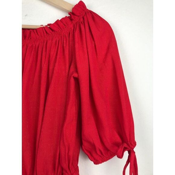 Nic & Jo Red Off-Shoulder Smocked Skirt Dress Size Small - Picture 5 of 11